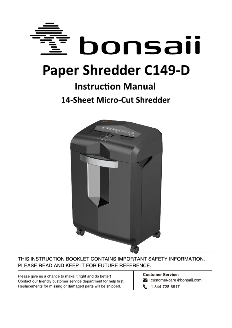 Page n°1 - Manuel utilisateur Bonsaii DocShred C149-C