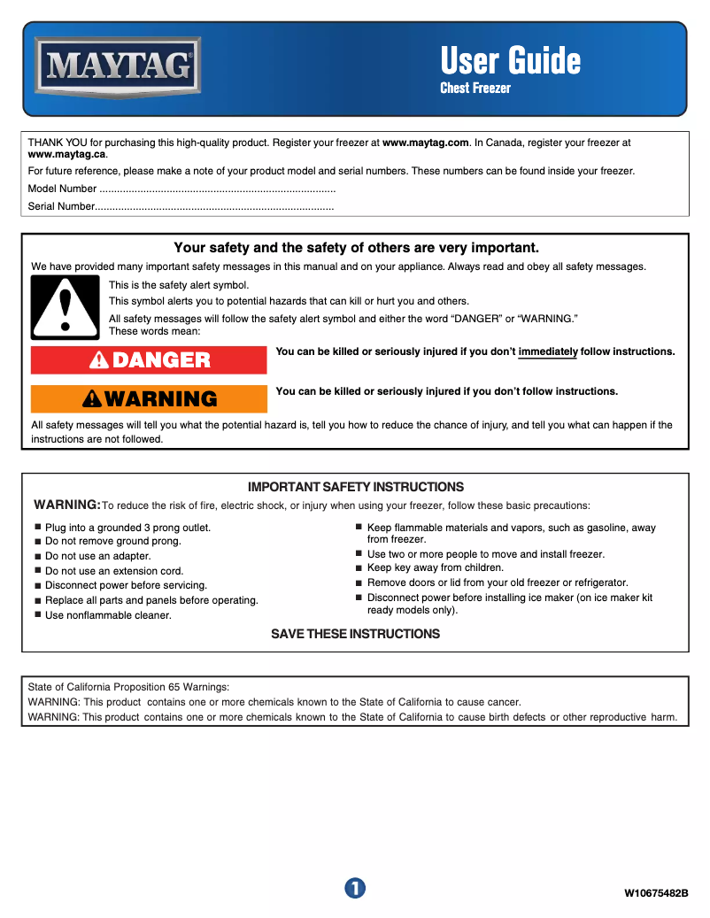 Page 1 de la notice Manuel utilisateur Maytag MZC3122FW