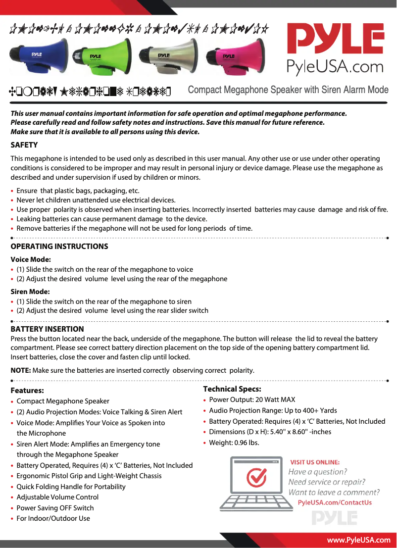 Page n°1 - Manuel utilisateur Pyle PMP23SL