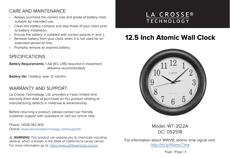 Page 1 de la notice Manuel utilisateur La Crosse Technology WT-3122A