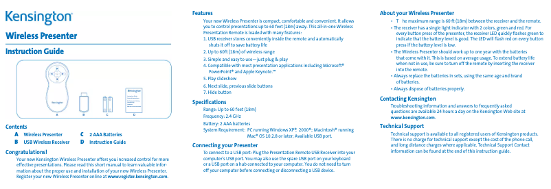 Page 1 de la notice Manuel utilisateur Kensington K33084