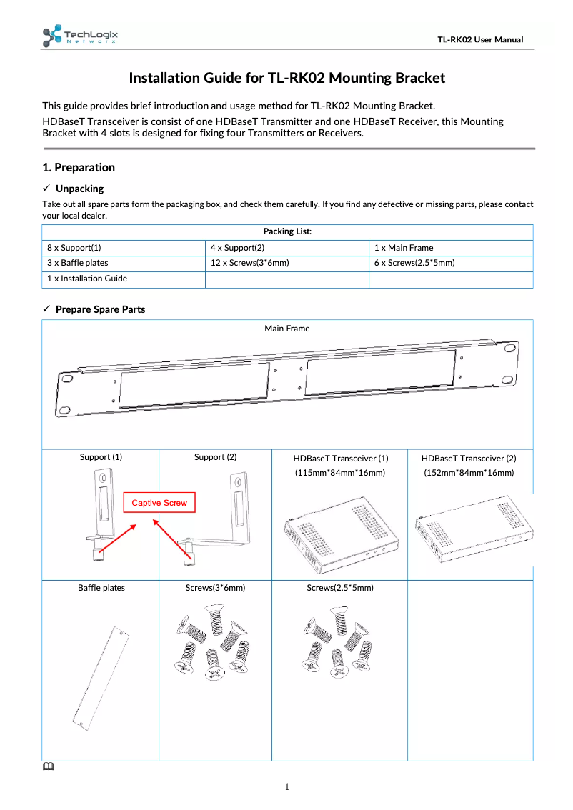 Page 1 de la notice Manuel utilisateur TechLogix Networx TL-RK02