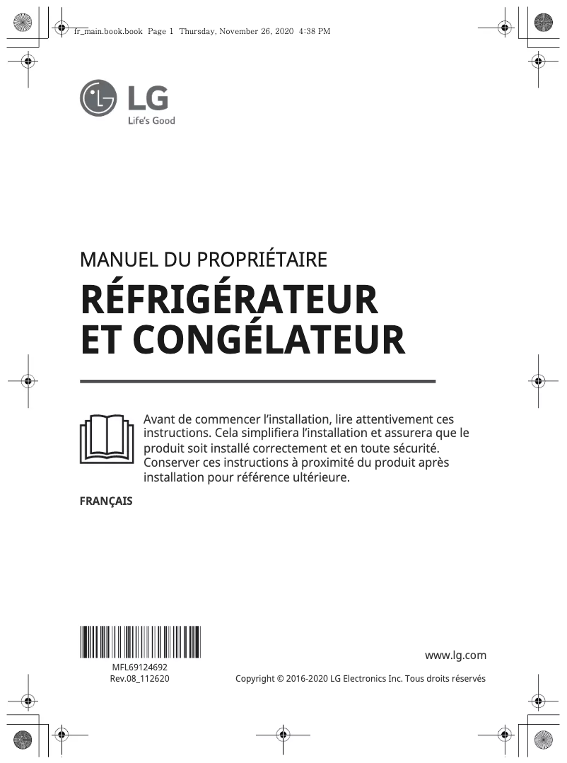 Page 1 de la notice Manuel utilisateur LG GSJ360DIDV