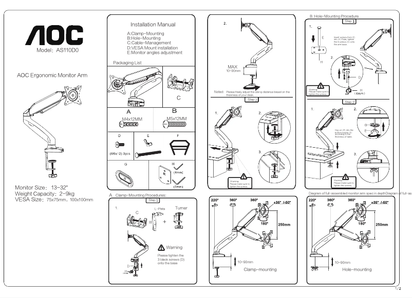 Page n°1 - Manuel utilisateur AOC AS110D0
