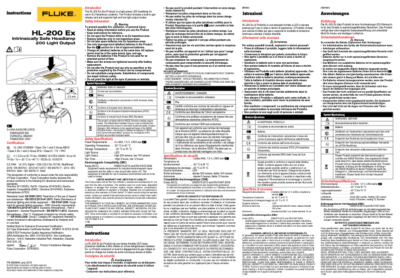 Page 1 de la notice Manuel utilisateur Fluke HL-200 EX