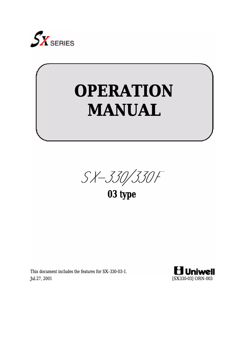 Page n°1 - Manuel utilisateur Uniwell SX-330F