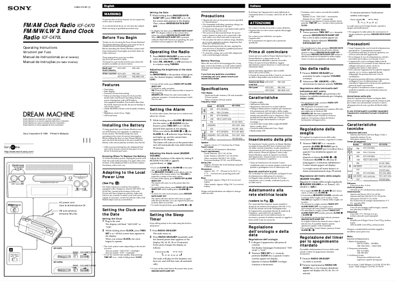 Page 1 de la notice Manuel utilisateur Sony ICF-C470