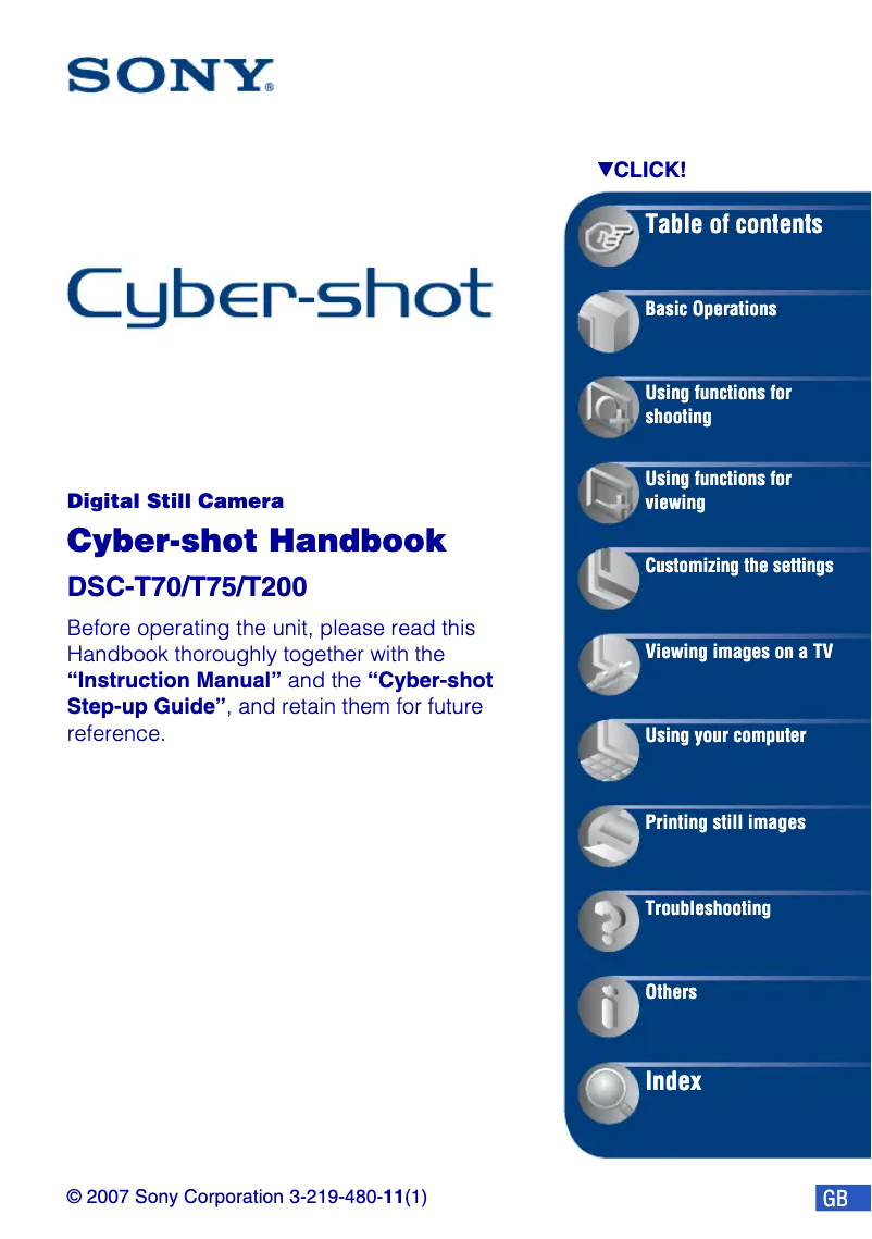 Page 1 de la notice Manuel utilisateur Sony Cybershot DSC-T200