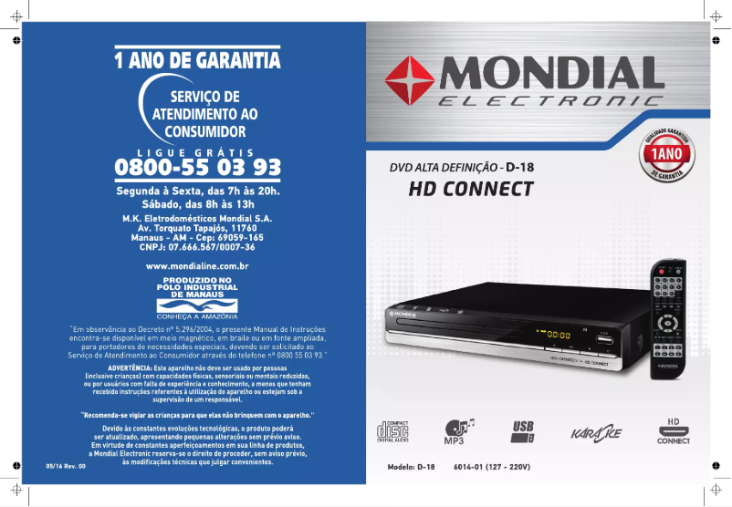 Page n°1 - Manuel utilisateur Mondial D-18