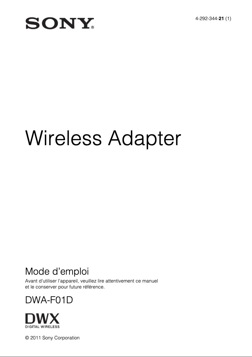 Page 1 de la notice Manuel utilisateur Sony DWA-F01D
