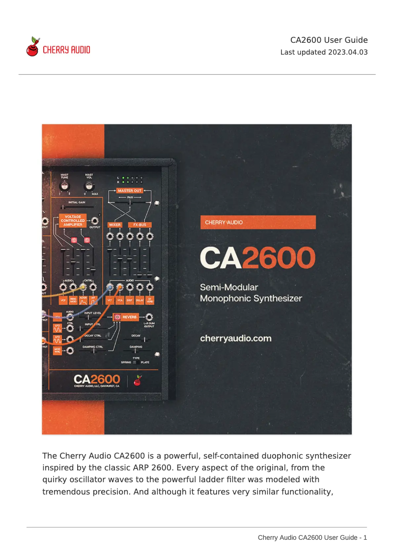 Page 1 de la notice Manuel utilisateur Cherry Audio CA2600