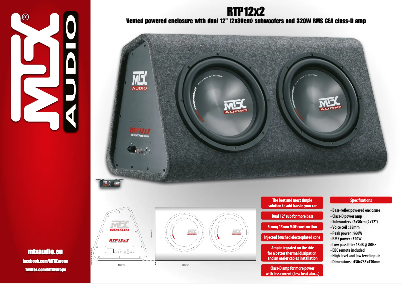 Page n°1 - Fiche technique MTX Audio RTP12x2