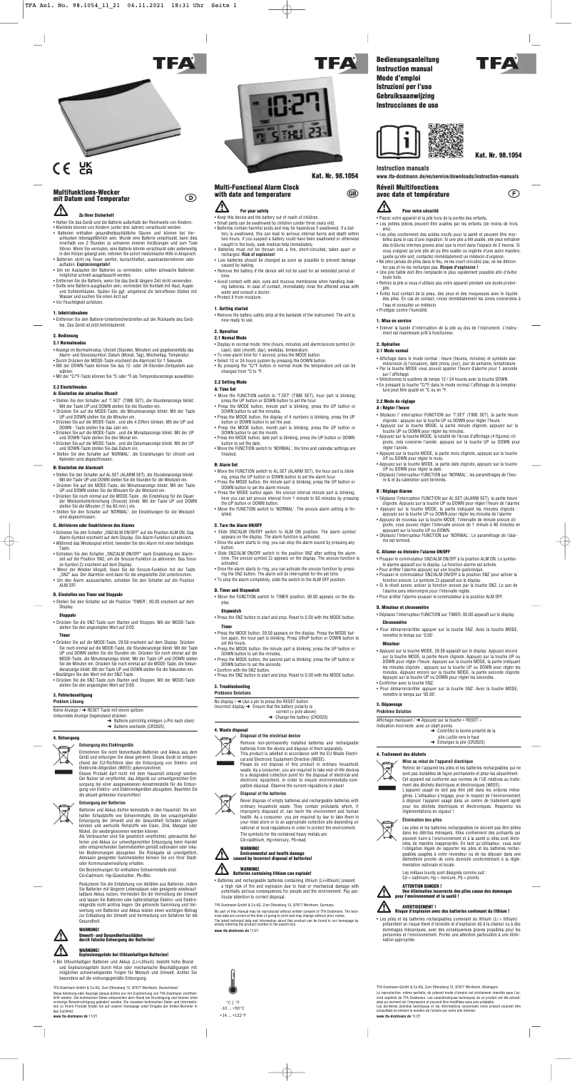 Page 1 de la notice Manuel utilisateur TFA 98.1054