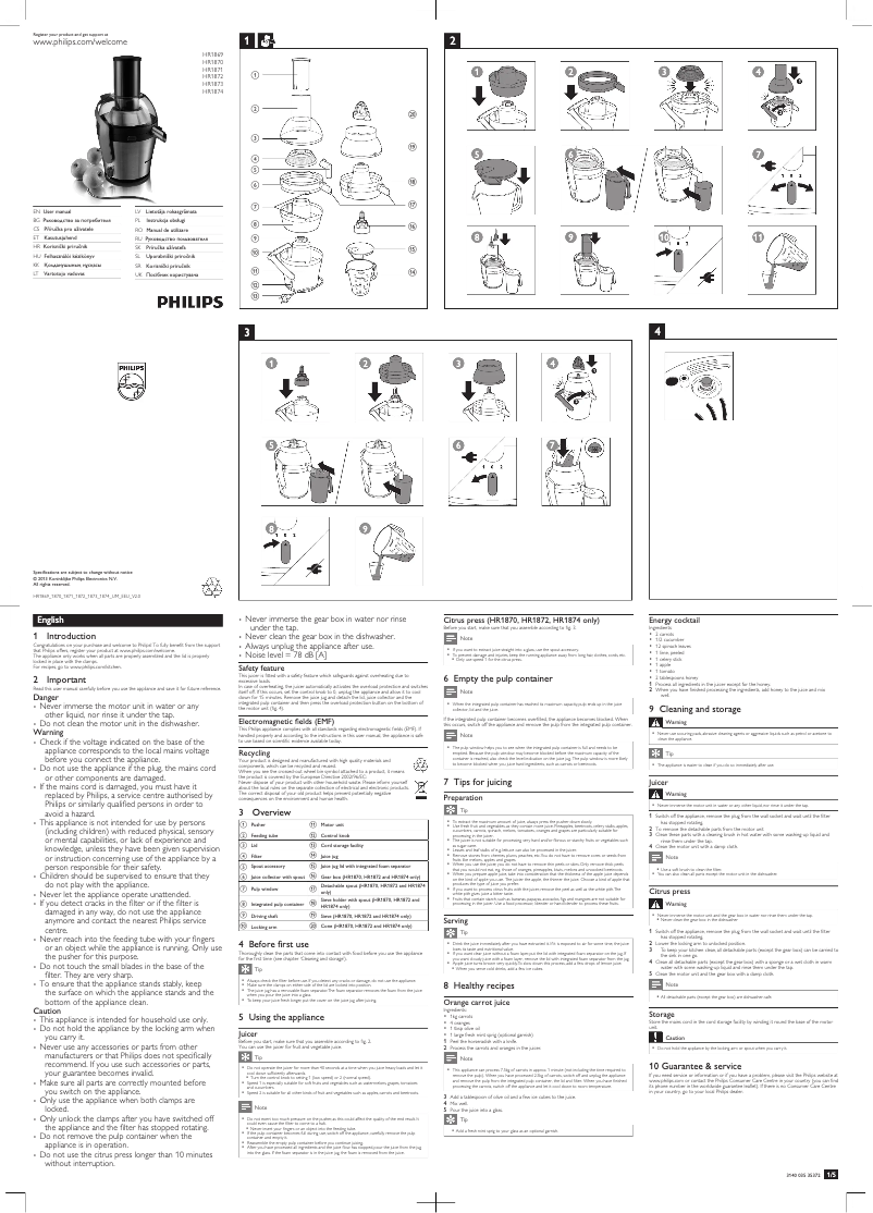 Page 1 de la notice Manuel utilisateur Philips HR1873