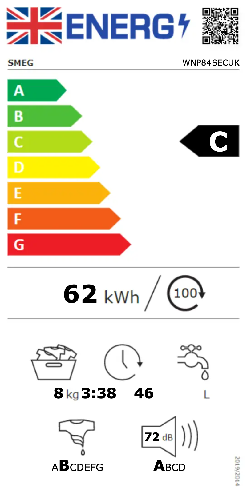 Page n°1 - Label énergétique Smeg WNP84SECUK