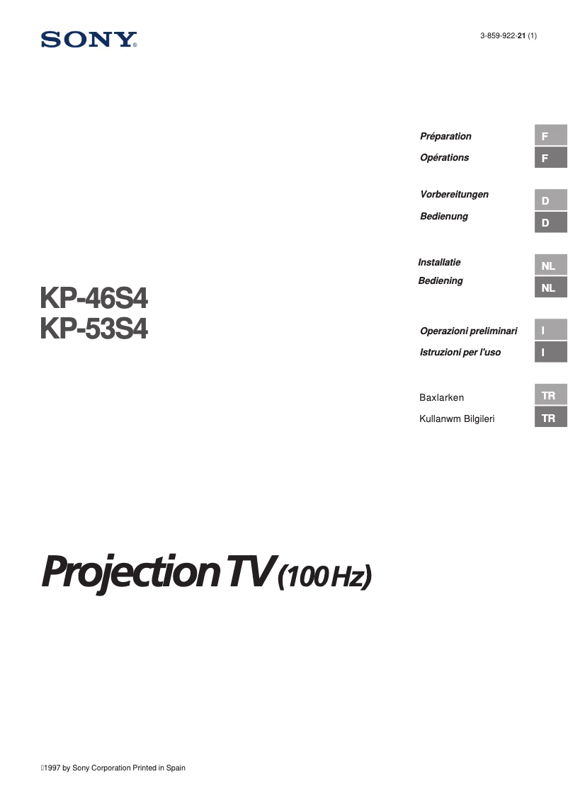 Page n°1 - Manuel utilisateur Sony KP-53S4