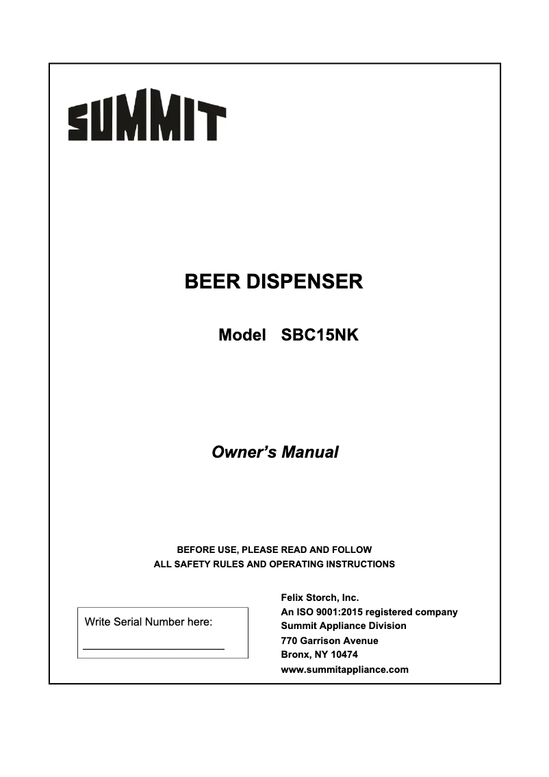 Page 1 de la notice Manuel utilisateur Summit SBC15NK