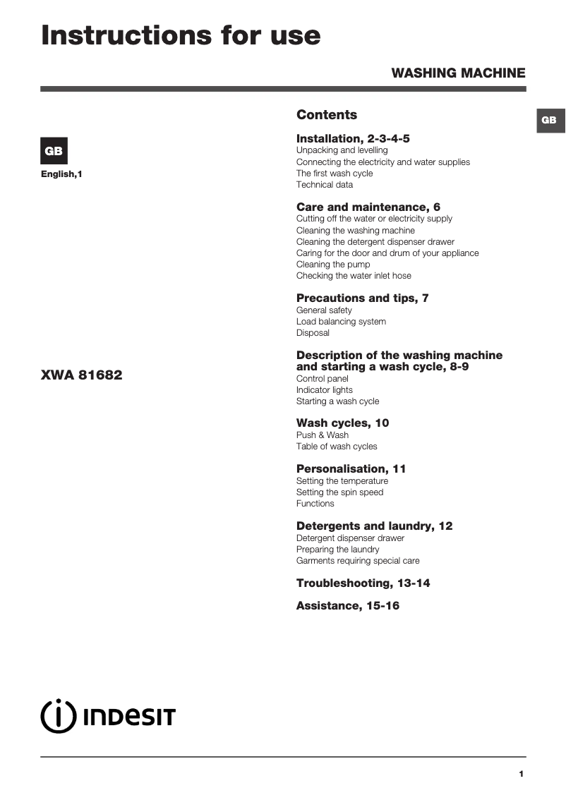 Image de la première page du manuel de l'appareil XWA 81682X S