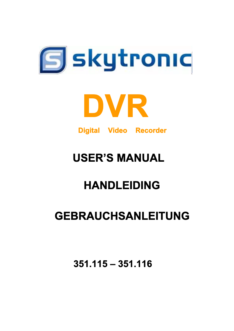 Page n°1 - Manuel utilisateur Skytronic DVR 351.115