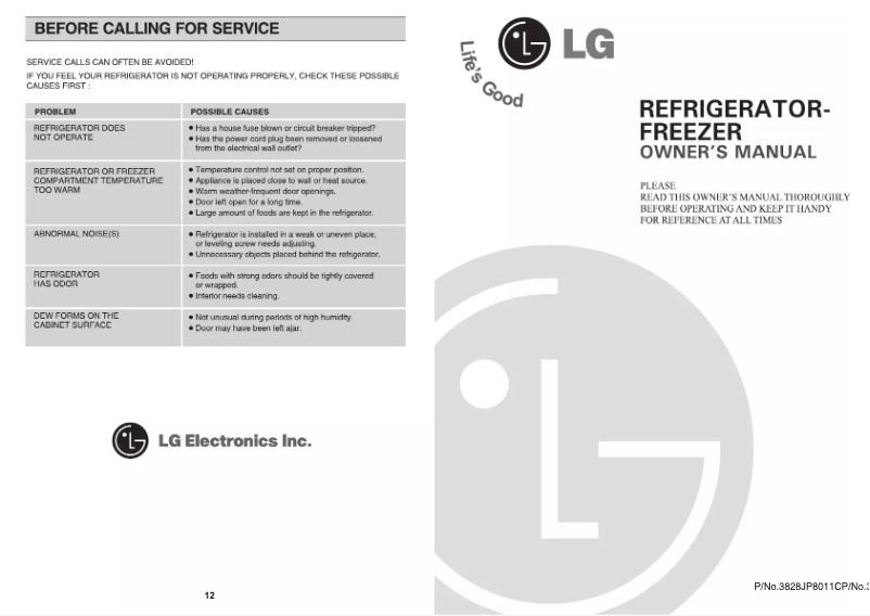 Page 1 de la notice Manuel utilisateur LG GN-253CW
