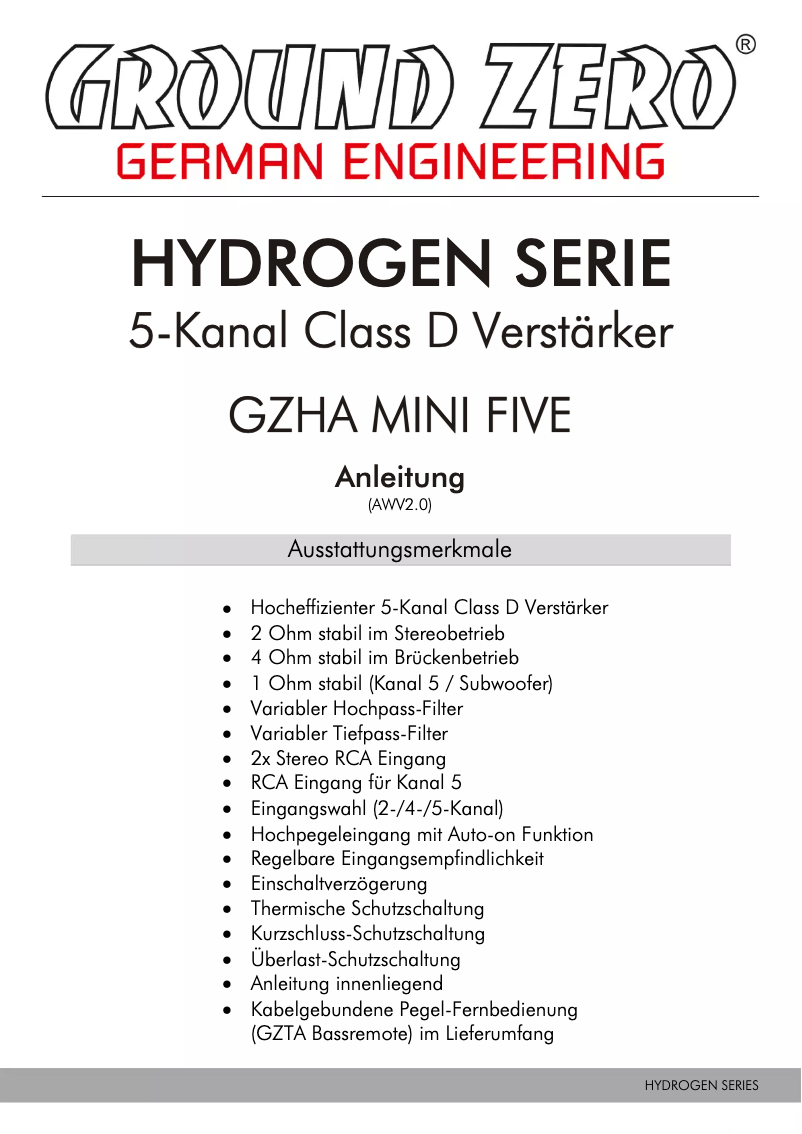 Imagen de la primera página del manual del dispositivo GZHA MINI FIVE