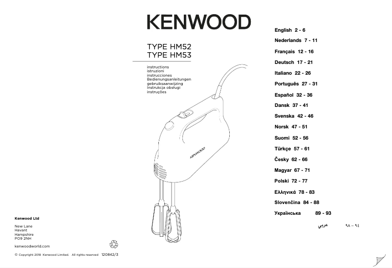 Page 1 de la notice Manuel utilisateur Kenwood HM520