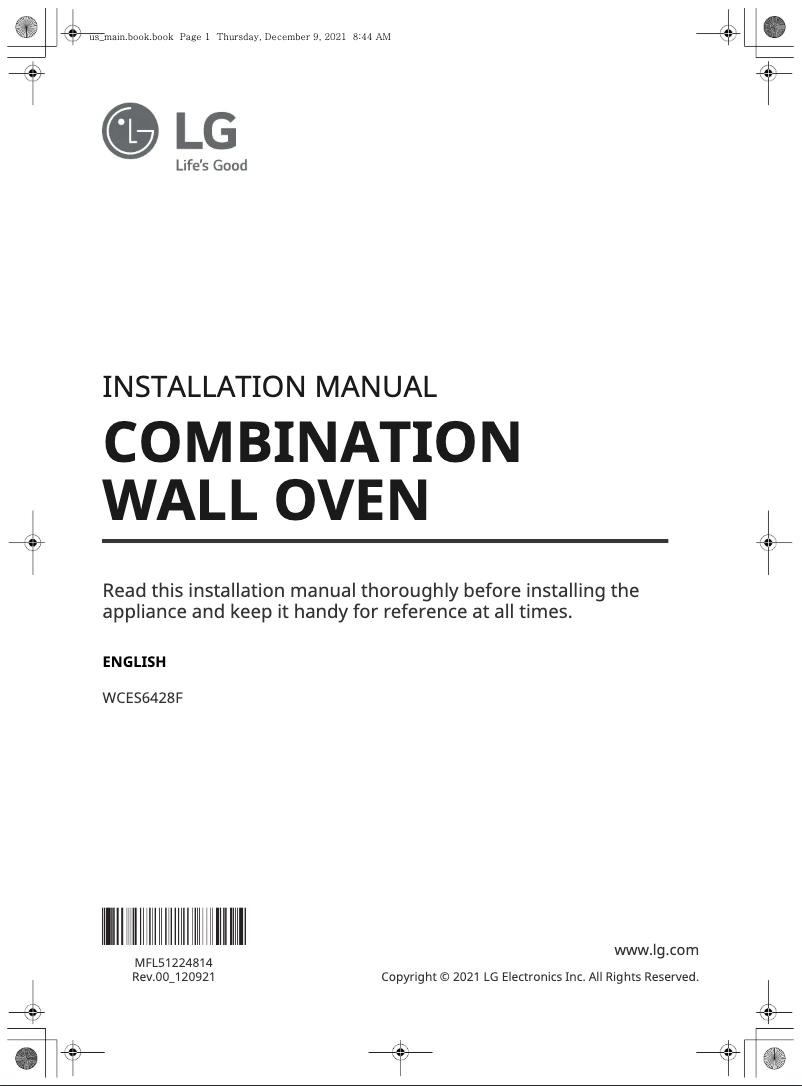 Page 1 de la notice Guide d'installation LG WCES6428F