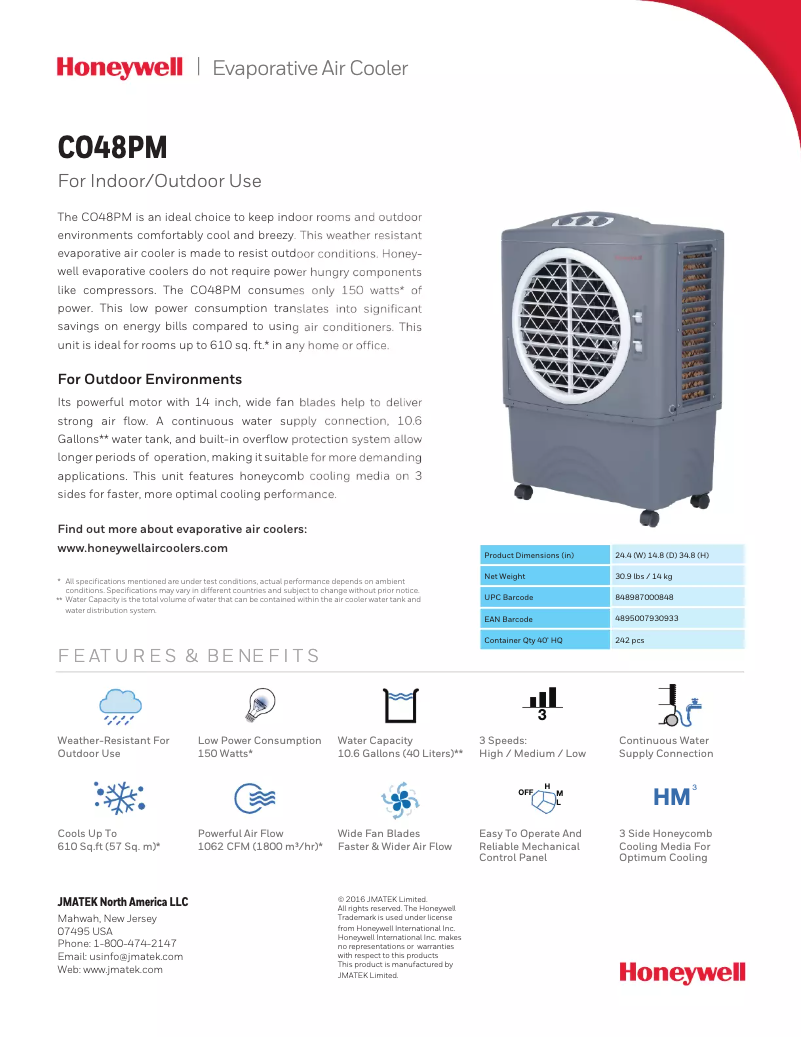 Page n°1 - Fiche technique Honeywell CO48PM