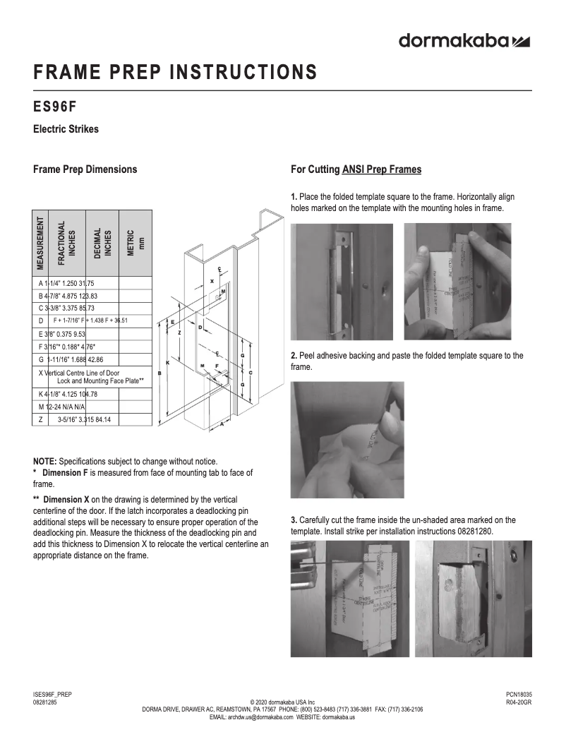 Page 1 de la notice Manuel utilisateur Dormakaba ES96F