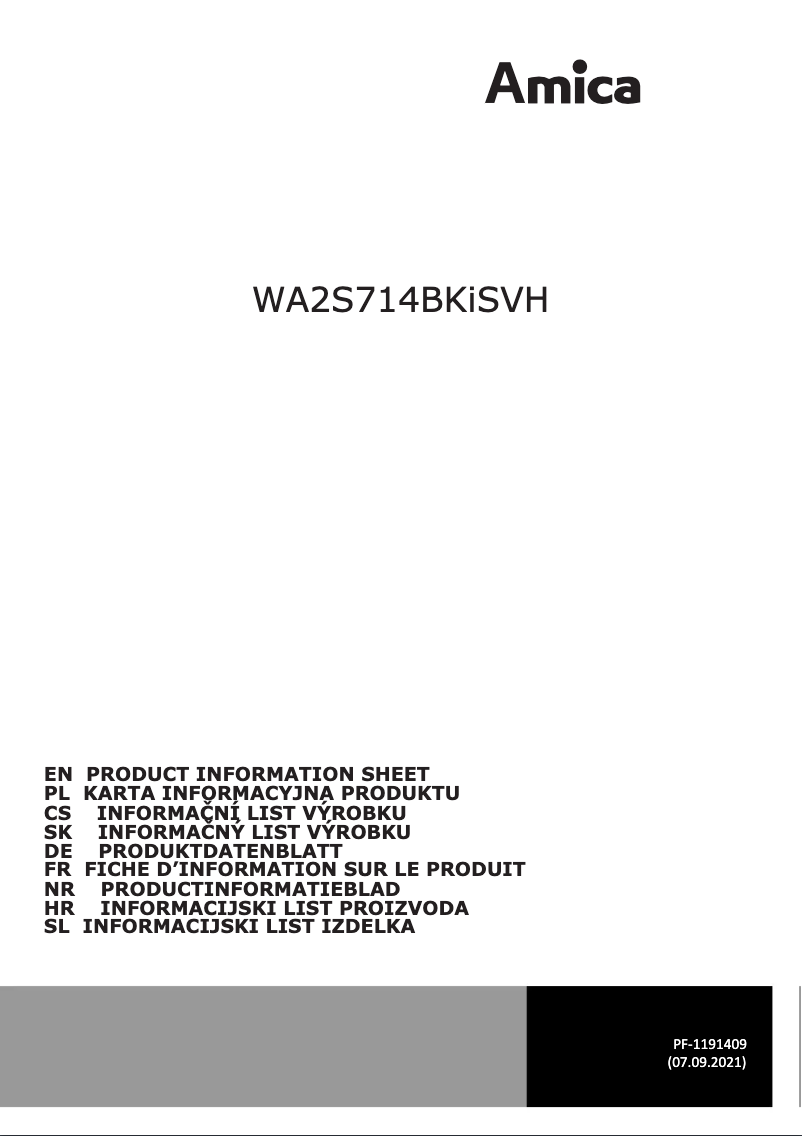 Page n°1 - Manuel utilisateur Amica WA2S714BKiSVH