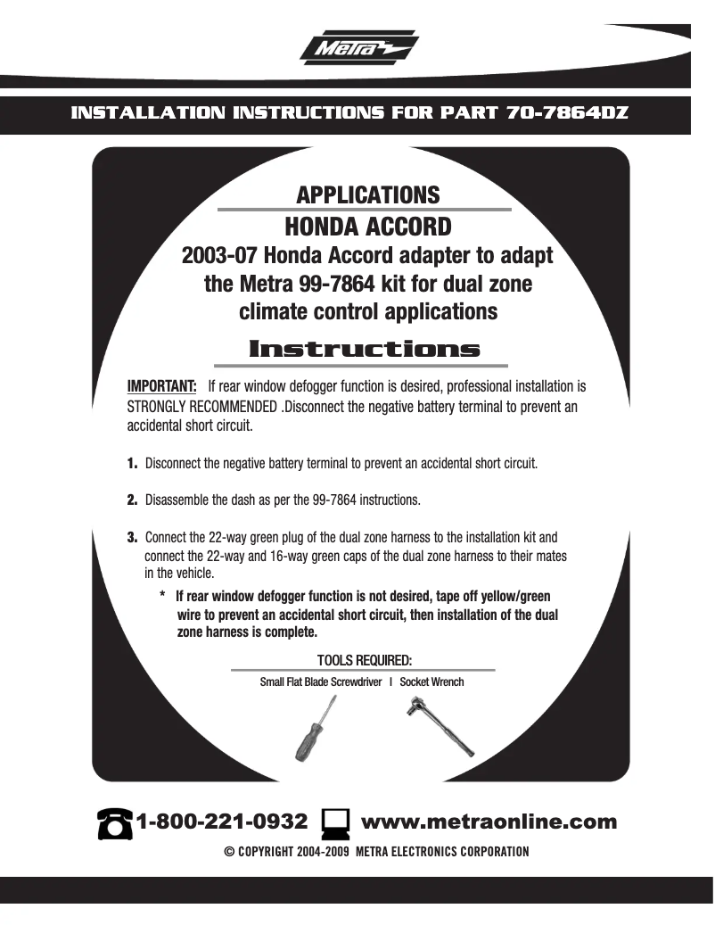 Page n°1 - Manuel utilisateur Metra 70-7864DZ