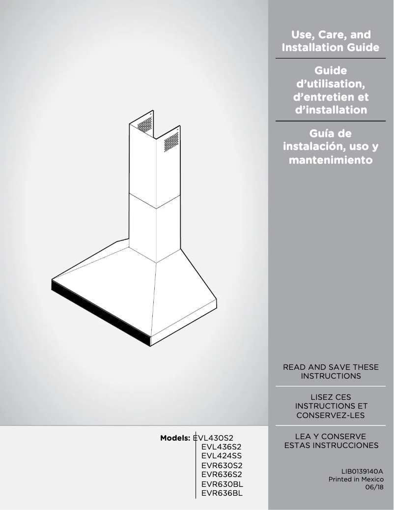 Page n°1 - Guide d'installation Elica Techne EVR630S2