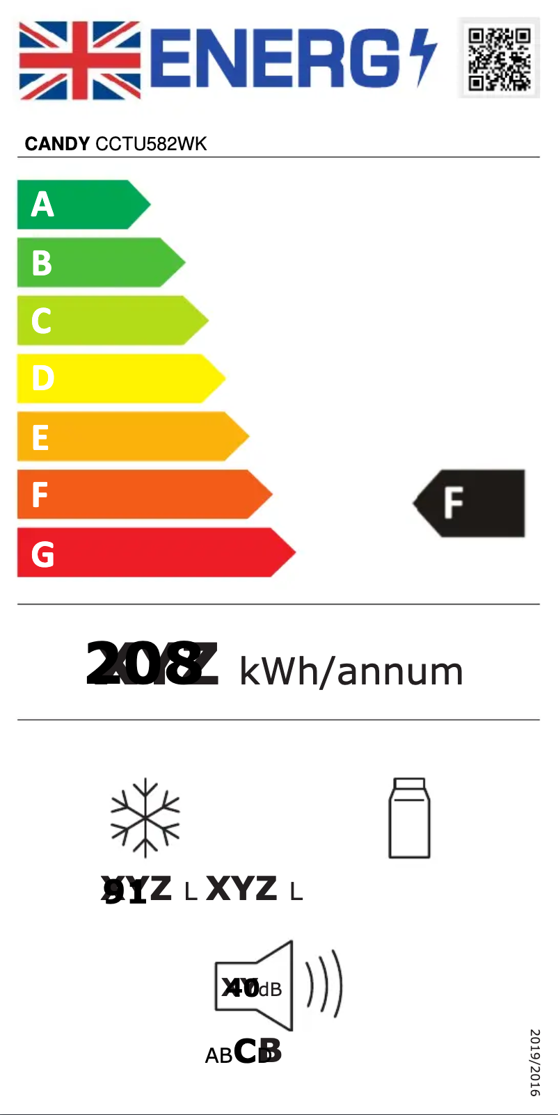 Page n°1 - Label énergétique Candy CCTU582WK