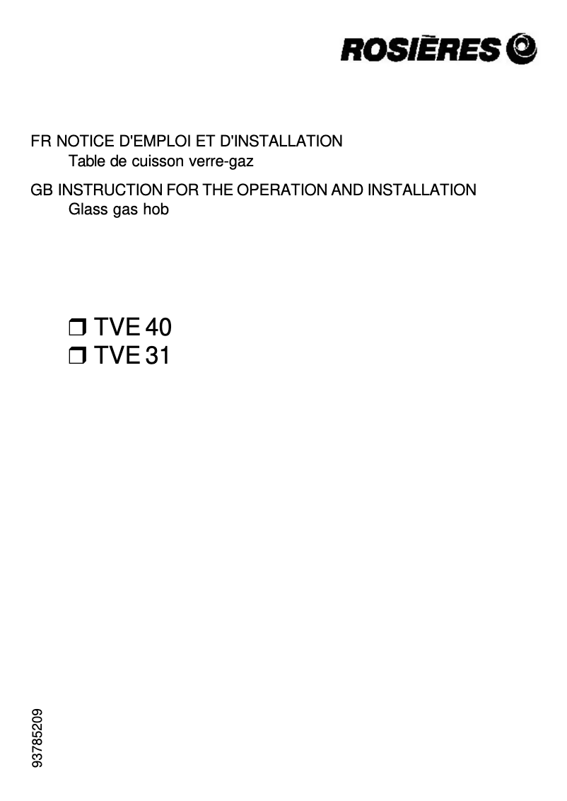 Page 1 de la notice Manuel utilisateur Rosieres TVE 31 PN
