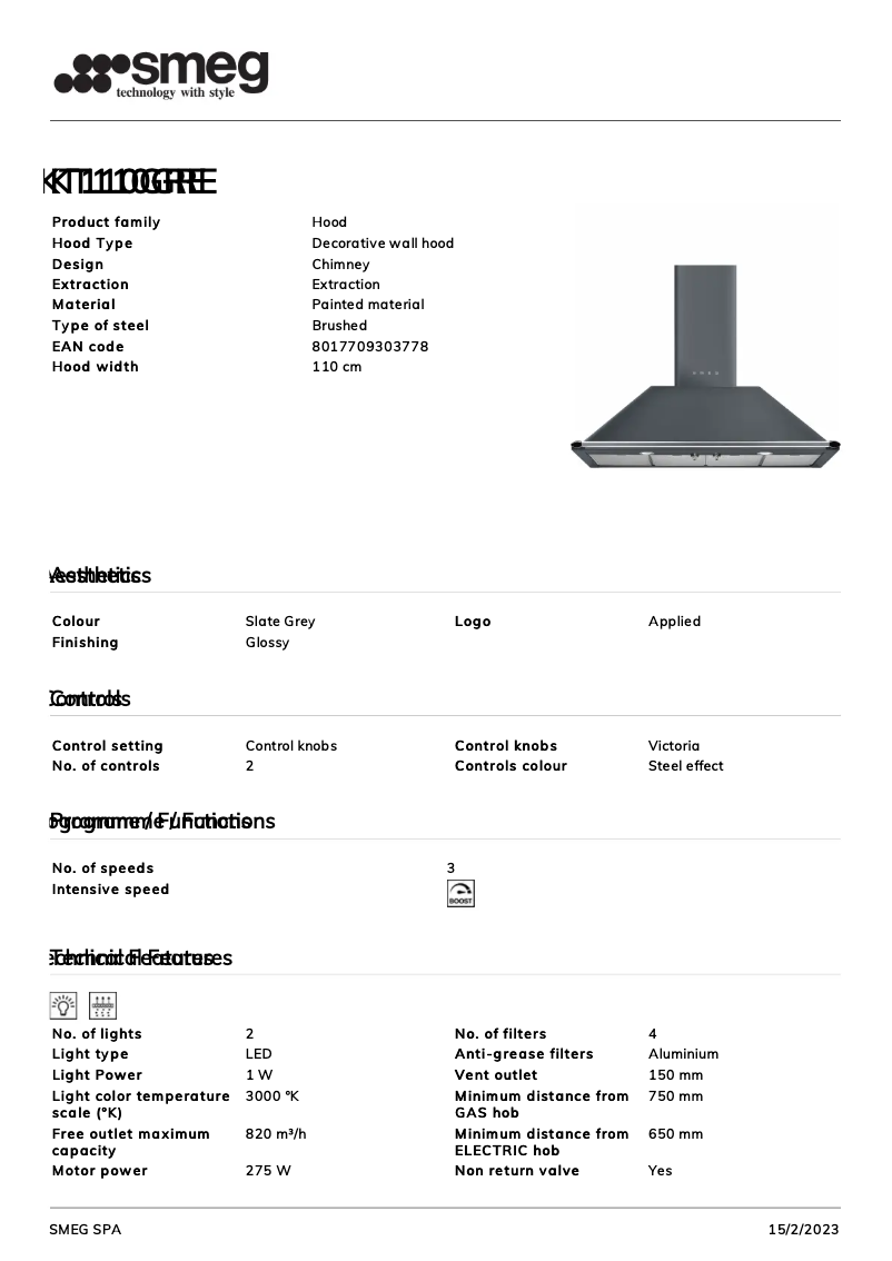 Page 1 de la notice Brochure Smeg KT110GRE