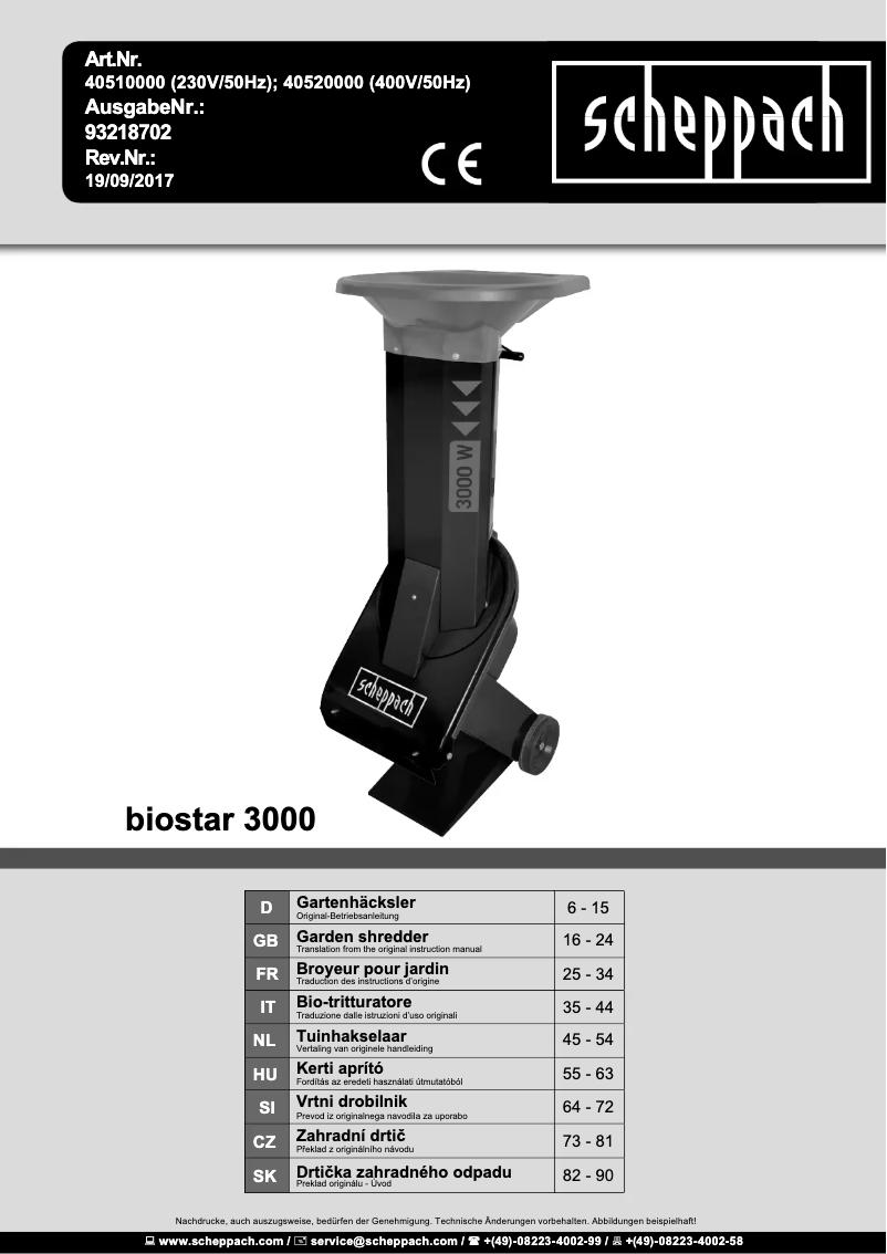Page 1 de la notice Manuel utilisateur Scheppach 40510000