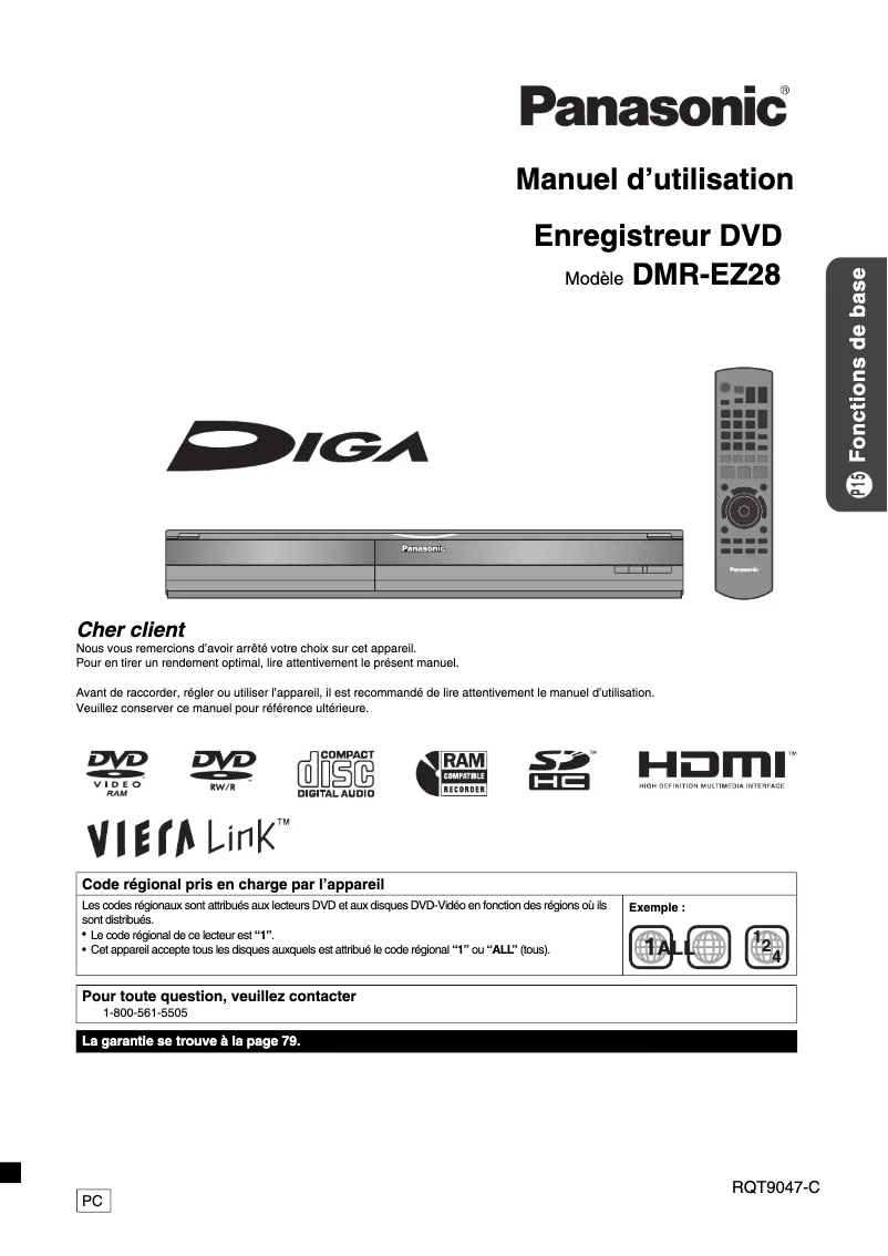 Page n°1 - Manuel utilisateur Panasonic DMR-EZ28