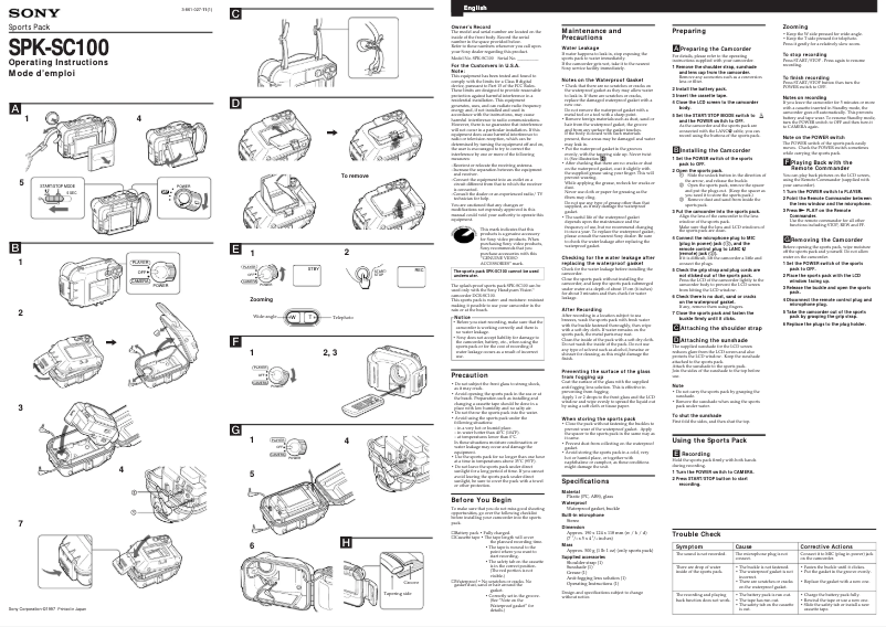 Page 1 de la notice Manuel utilisateur Sony SPK-SC100