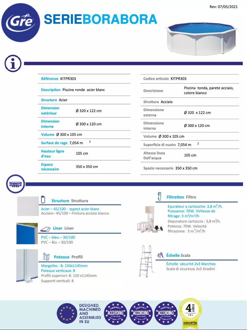 Page 1 de la notice Fiche technique Gre KITPR303