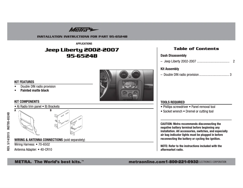 Page n°1 - Mode d'emploi Metra 95-6524B