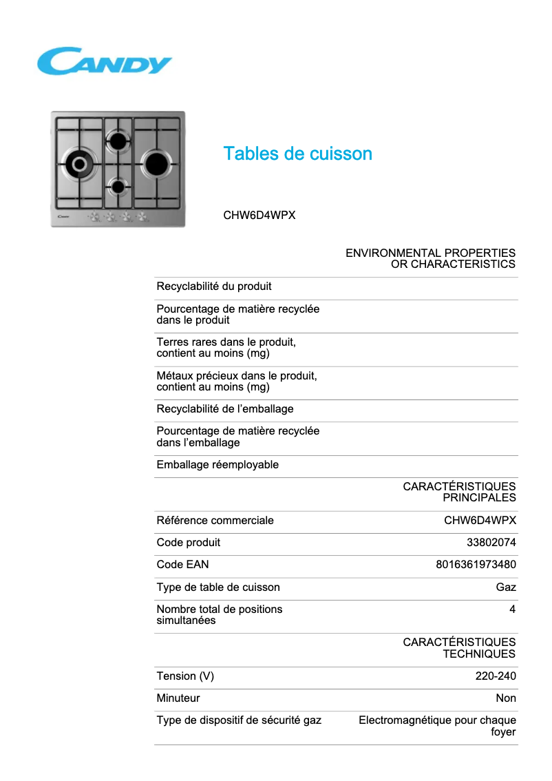 Image de la première page du manuel de l'appareil CHW6D4WPX