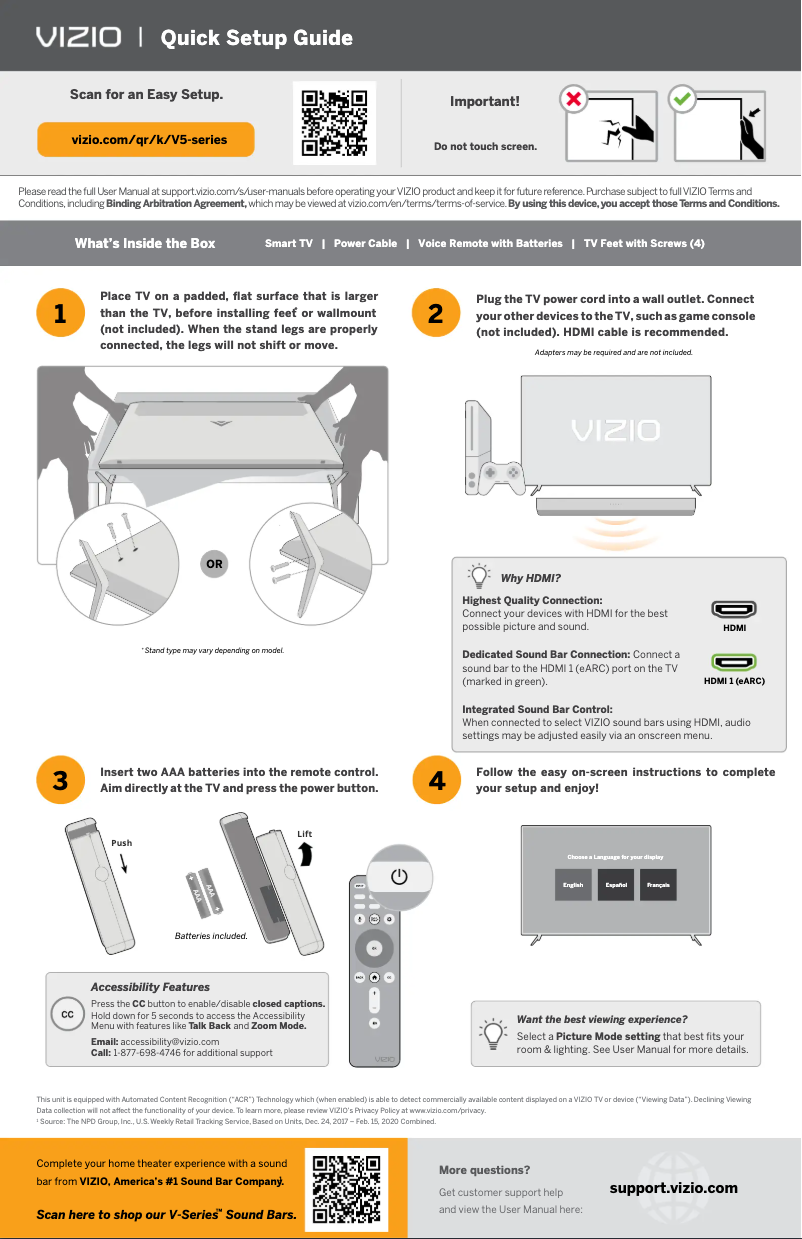 Page 1 de la notice Guide de démarrage rapide VIZIO V435M-K04