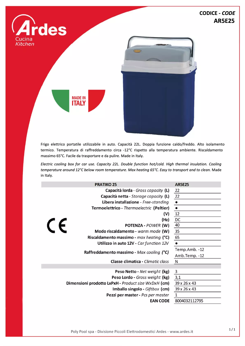 Página 1 del manual Ficha técnica Ardes AR5E25