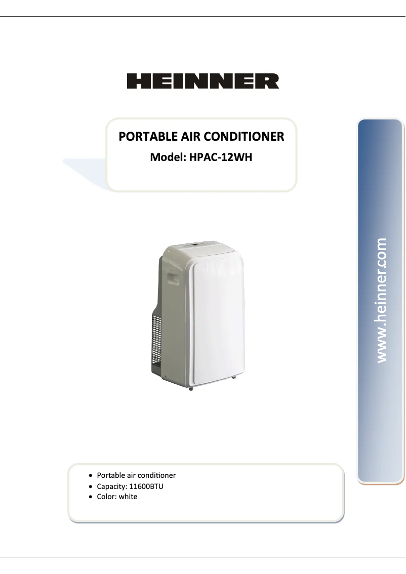 Image de la première page du manuel de l'appareil HPAC-12WH