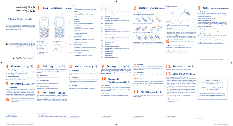 Page n°1 - Manuel utilisateur Alcatel One Touch 117A