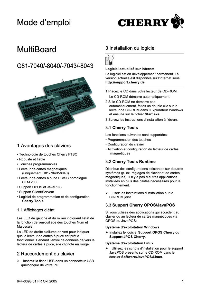 Page 1 de la notice Manuel utilisateur Cherry MultiBoard G81-8040