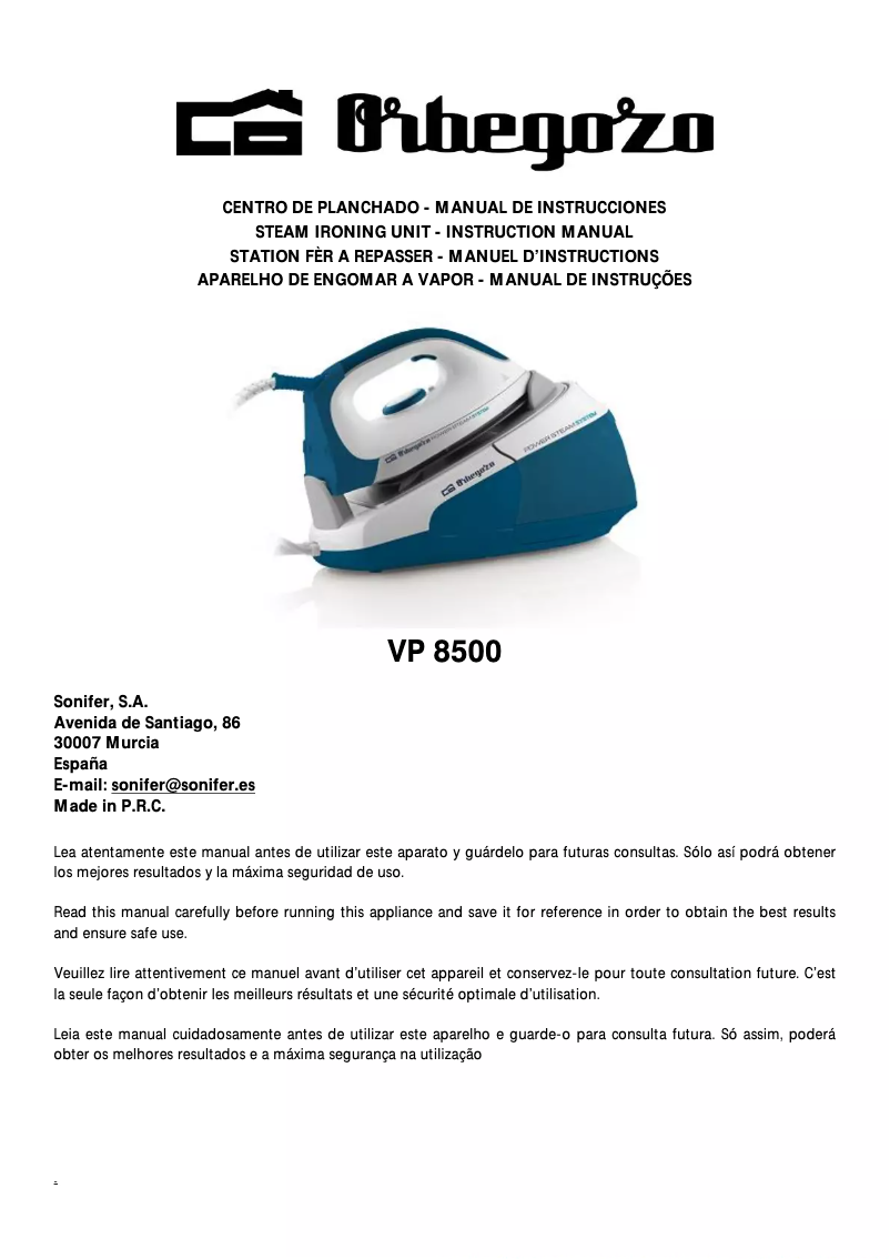 Image de la première page du manuel de l'appareil VP 8500