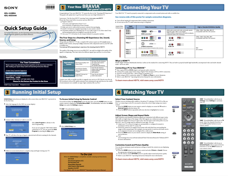 Page n°1 - Guide d'installation Sony Bravia KDL-32XBR4