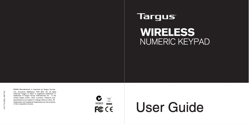 Page 1 de la notice Manuel utilisateur Targus AKP11EU