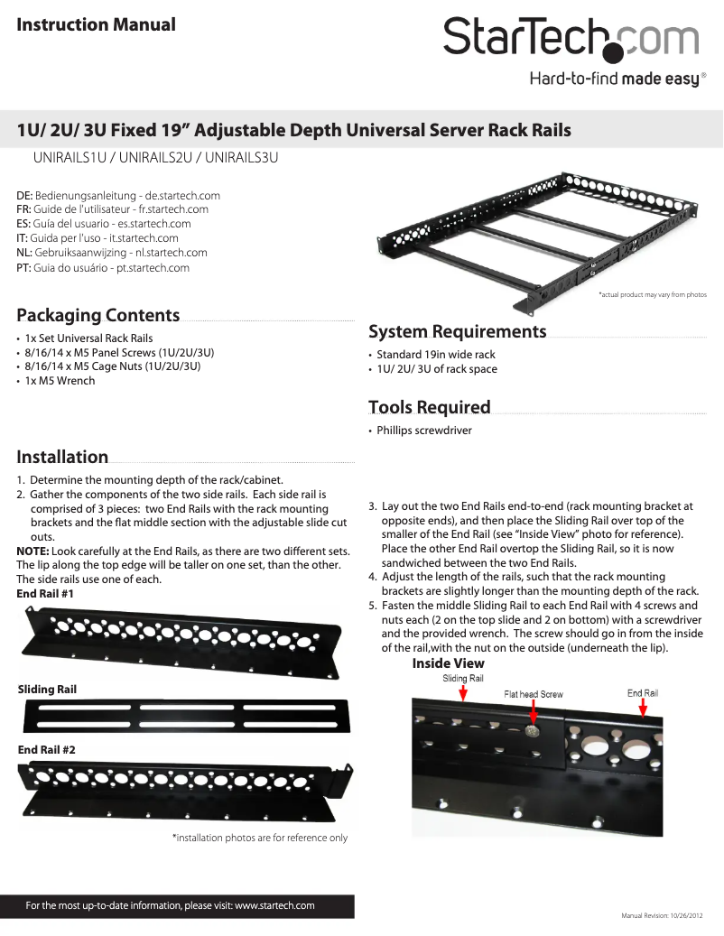 Page 1 de la notice Manuel utilisateur StarTech.com UNIRAILS1U